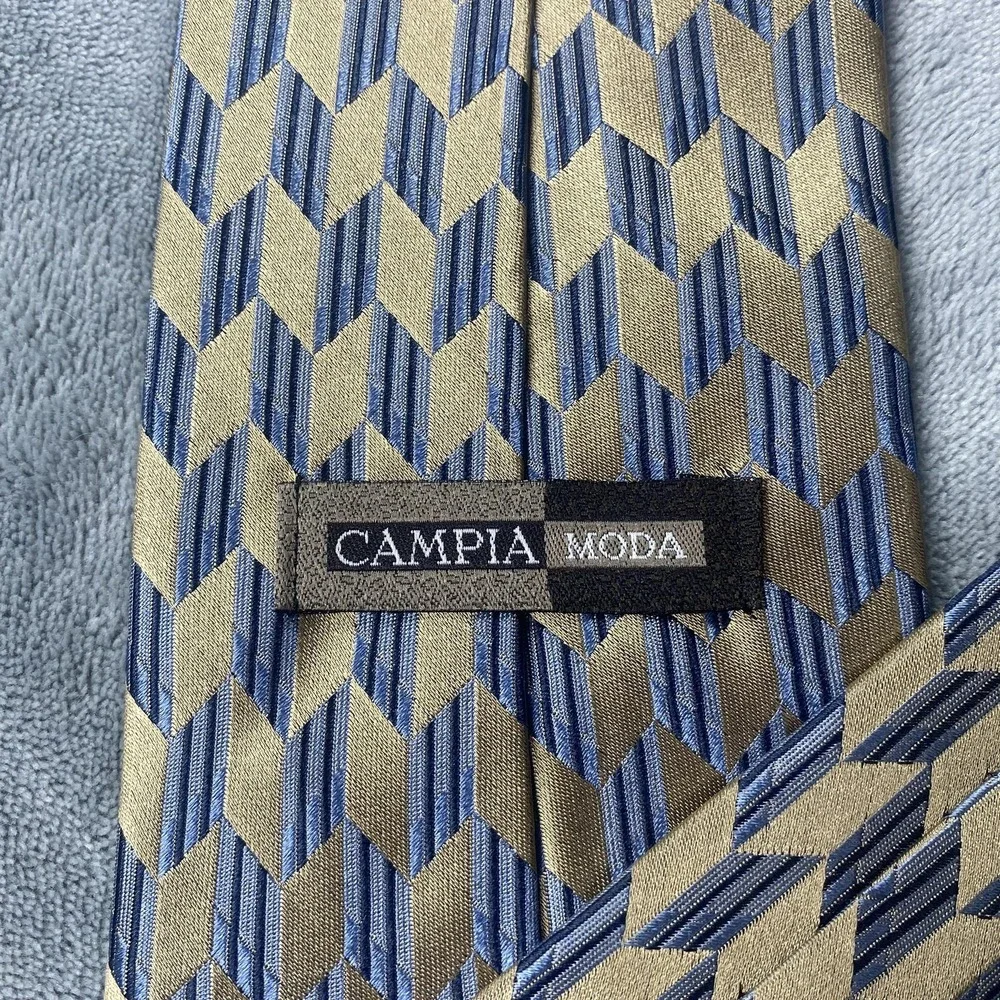 Campia Moda Tie Mens One Size Gold Silk Geometric Pattern‎ Woven Classic